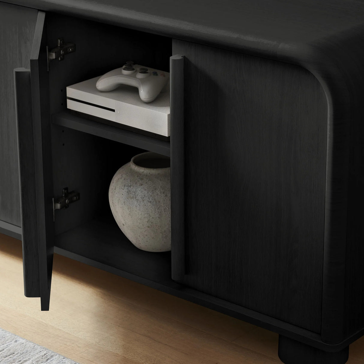 Modern Curved 4-Door Sideboard Cabinet – 63 Inch
