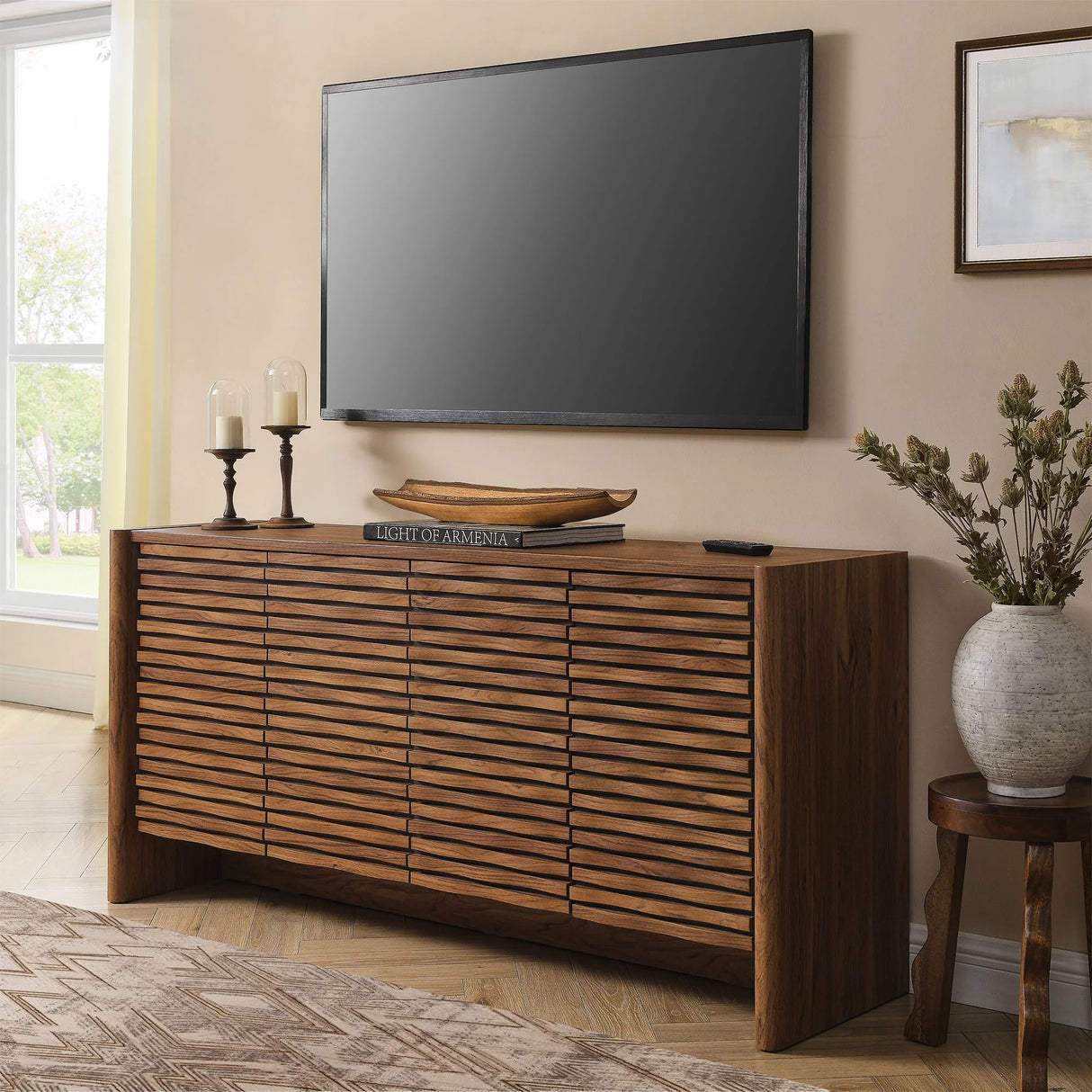 Slatted Wave 4-Door Sideboard – Walnut 66 Inch