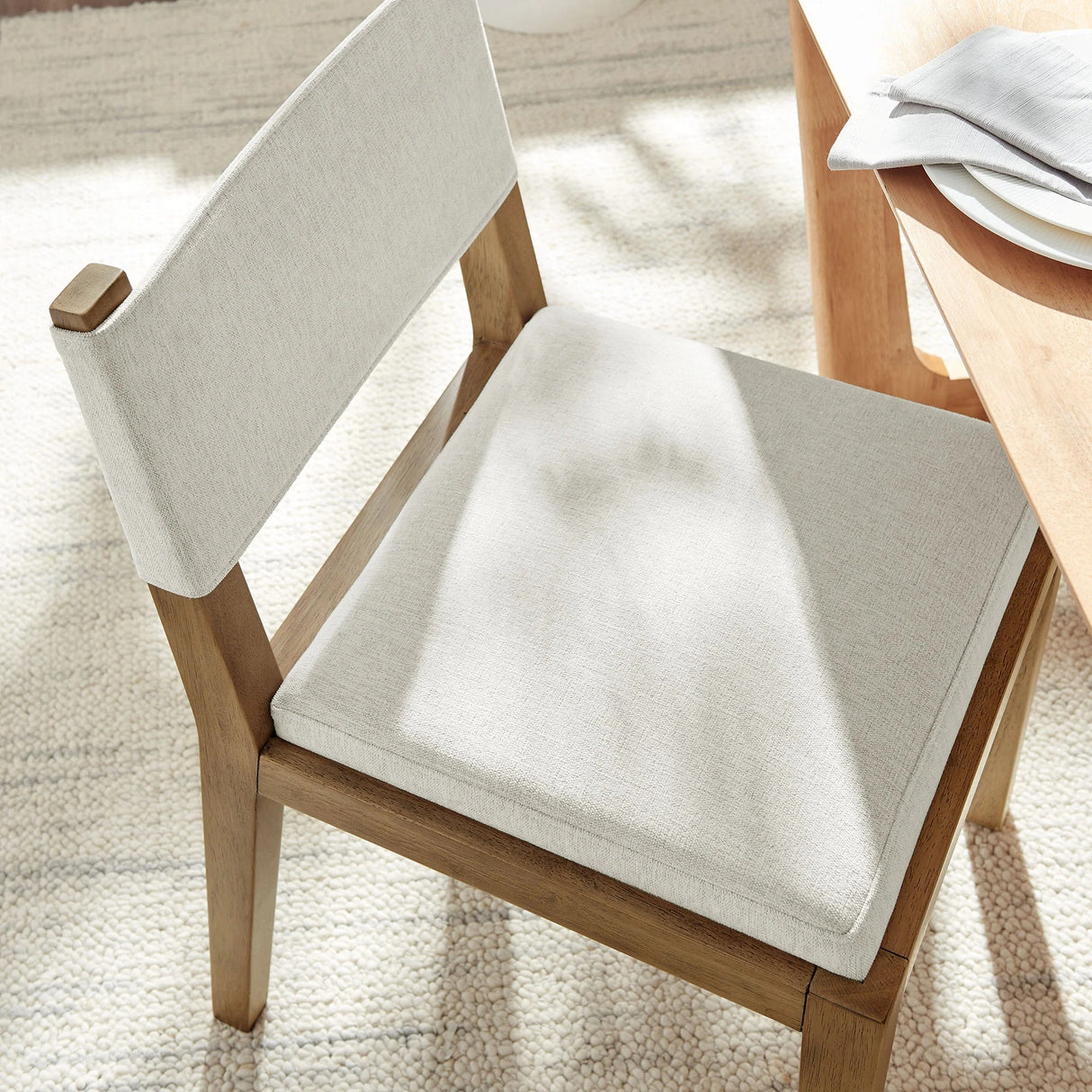 Fabric Upholstered Armless Dining Chair – Natural Wood 32 Inch