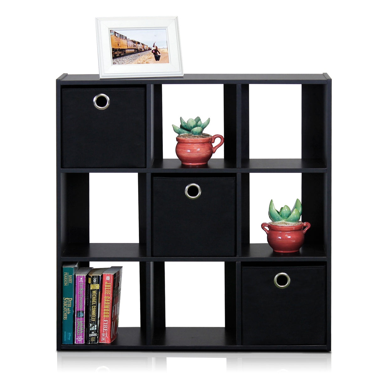 Simplistic 9-Shelf Open Shelf Bookcase with Bins