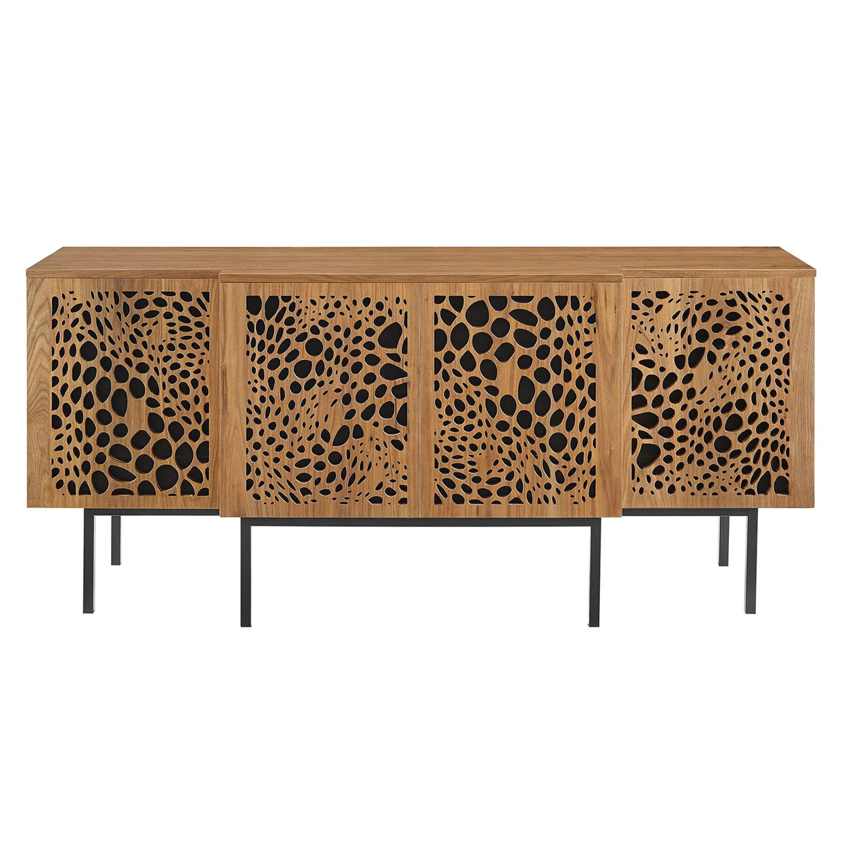 Wood Sideboard Storage Cabinet with Sliding Back Panel – Walnut Finish 73 Inch