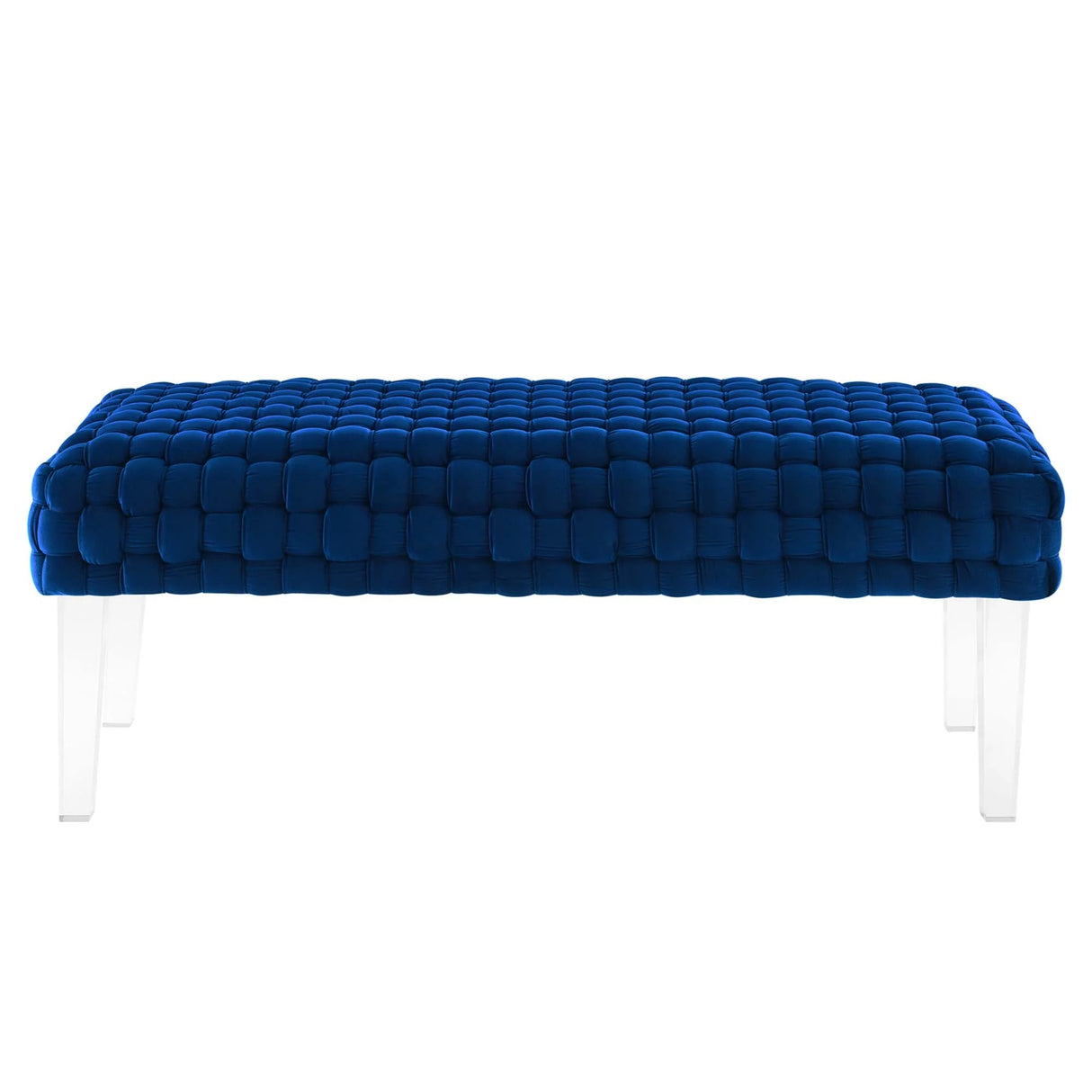 Woven Velvet Bench Ottoman with Acrylic Legs – 50 Inch