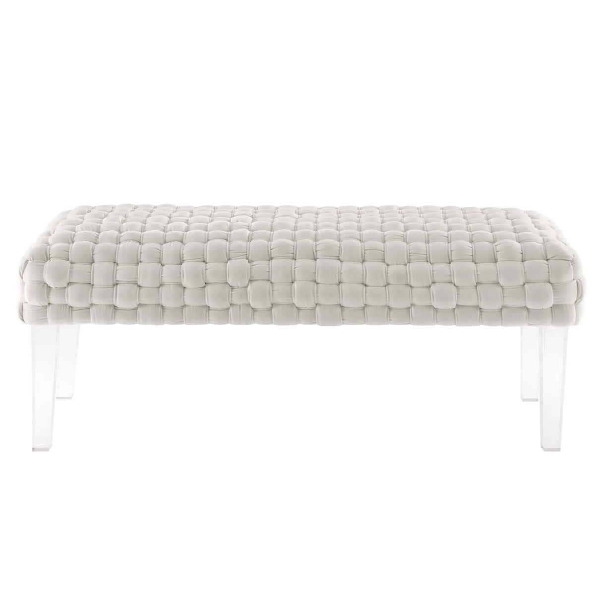 Woven Velvet Bench Ottoman with Acrylic Legs – 50 Inch