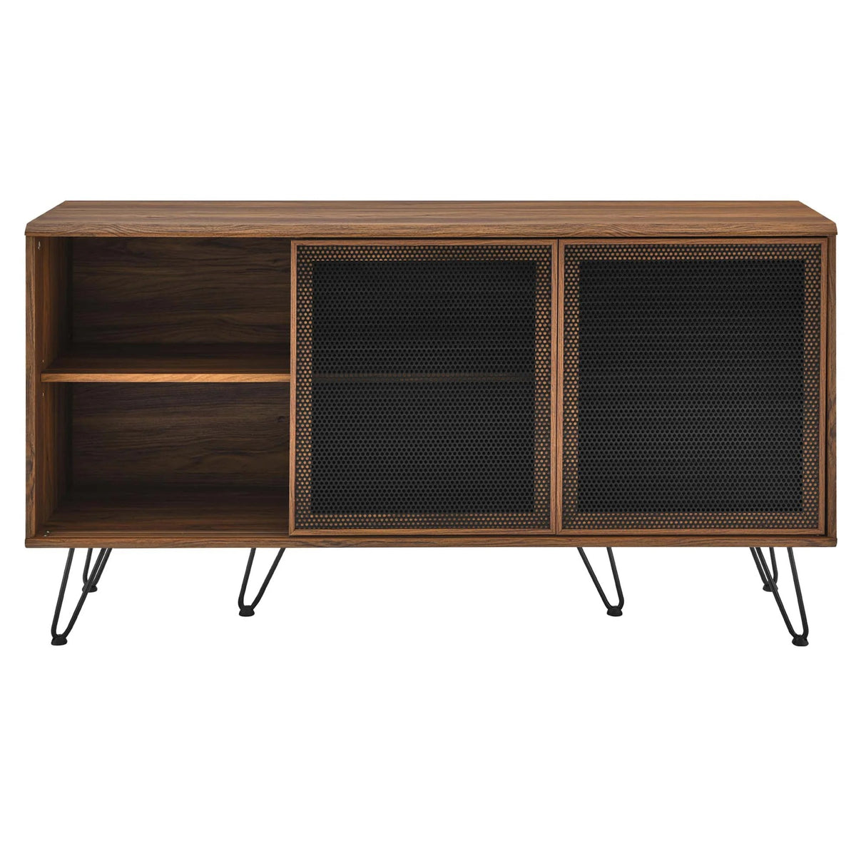 Industrial Metal Mesh 3-Door Sideboard – Wood Grain 59 Inch