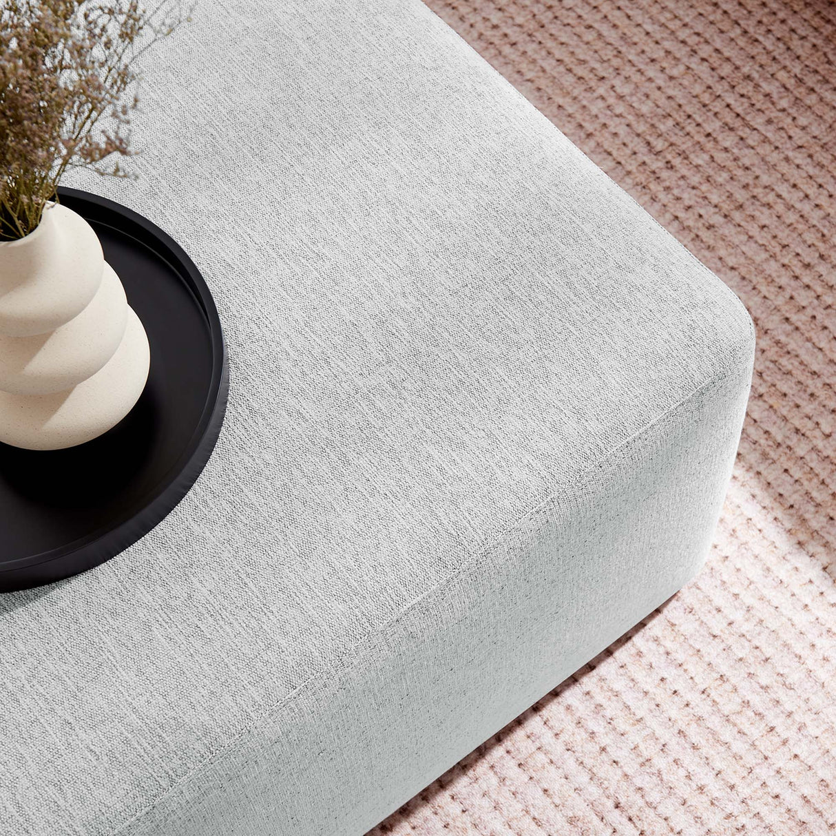 Square Woven Fabric Ottoman – Heathered Upholstered 28 Inch