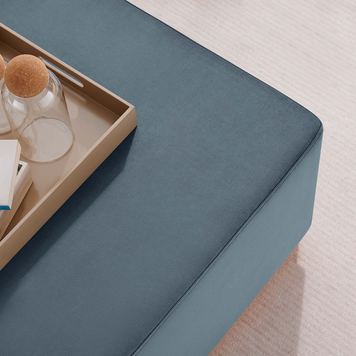 Square Velvet Upholstered Ottoman – Plinth Base 28 Inch