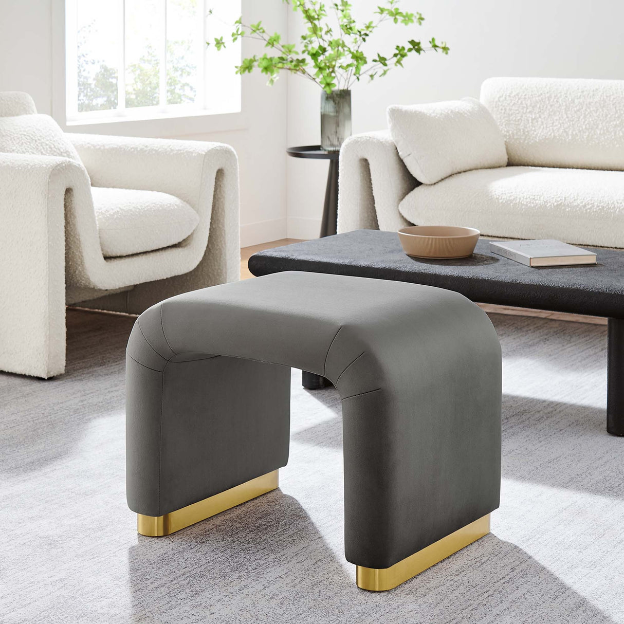 Waterfall Performance Velvet Stool – Velvet Upholstered 24 Inch