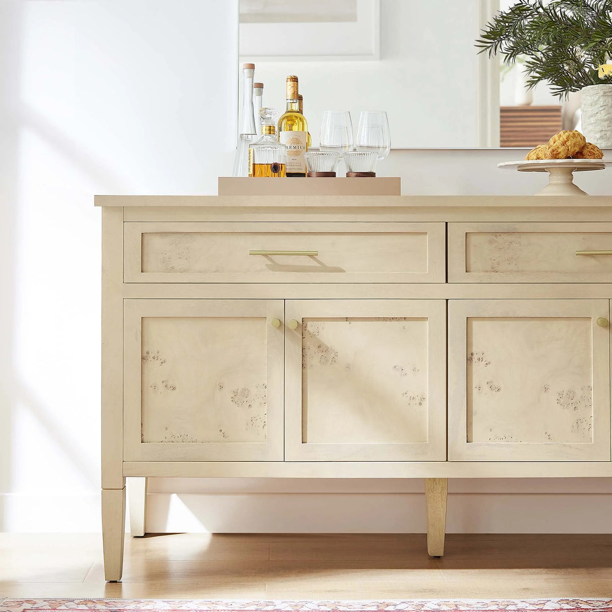 Burl Wood Sideboard Storage Cabinet with Drawers – Wood Finish 62 Inch