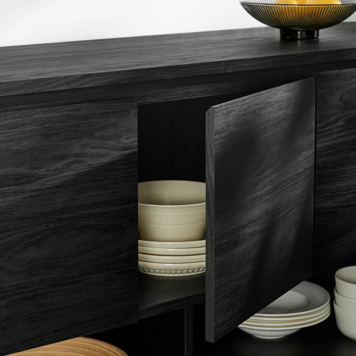 Oval Storage Sideboard Cabinet with Open Shelves – Wood Finish 62 Inch