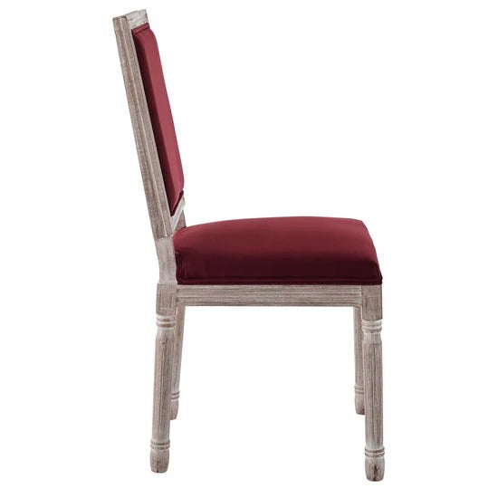 Vintage French Performance Velvet Dining Side Chair – Natural Maroon 39 Inch