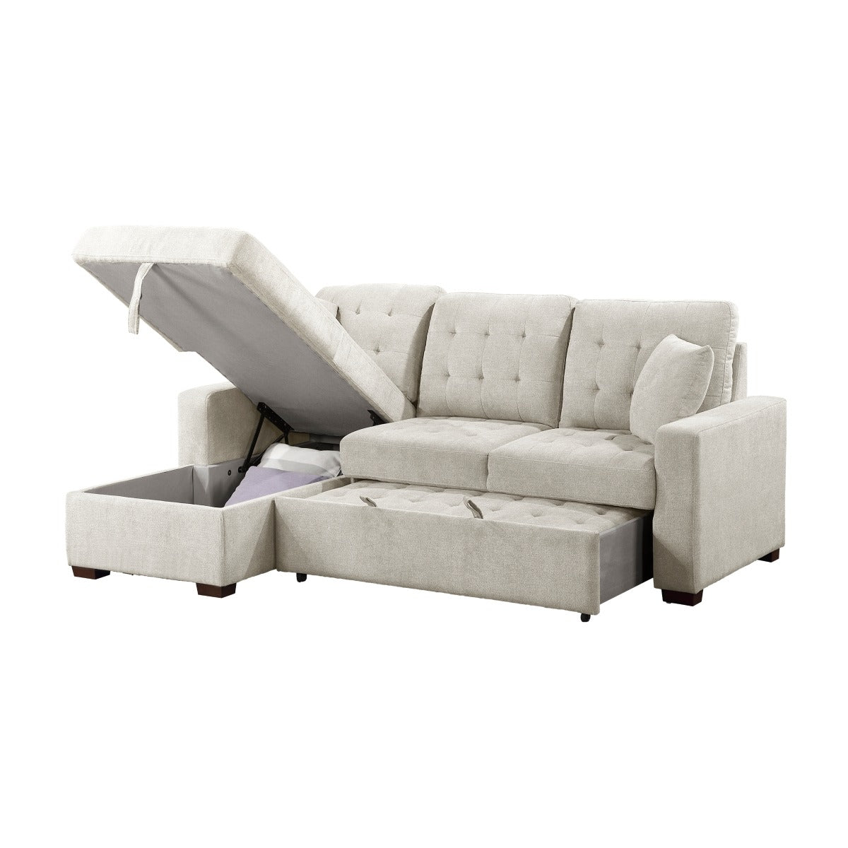 2-Piece Sectional with Left Chaise, Pull-out Bed and Hidden Storage
