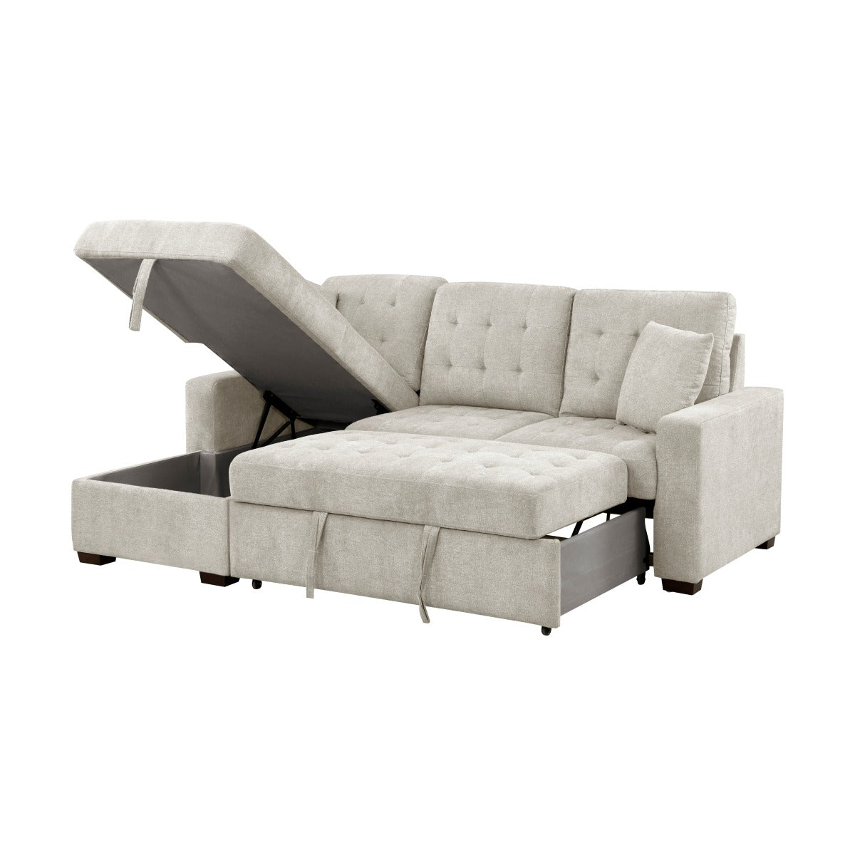2-Piece Sectional with Left Chaise, Pull-out Bed and Hidden Storage