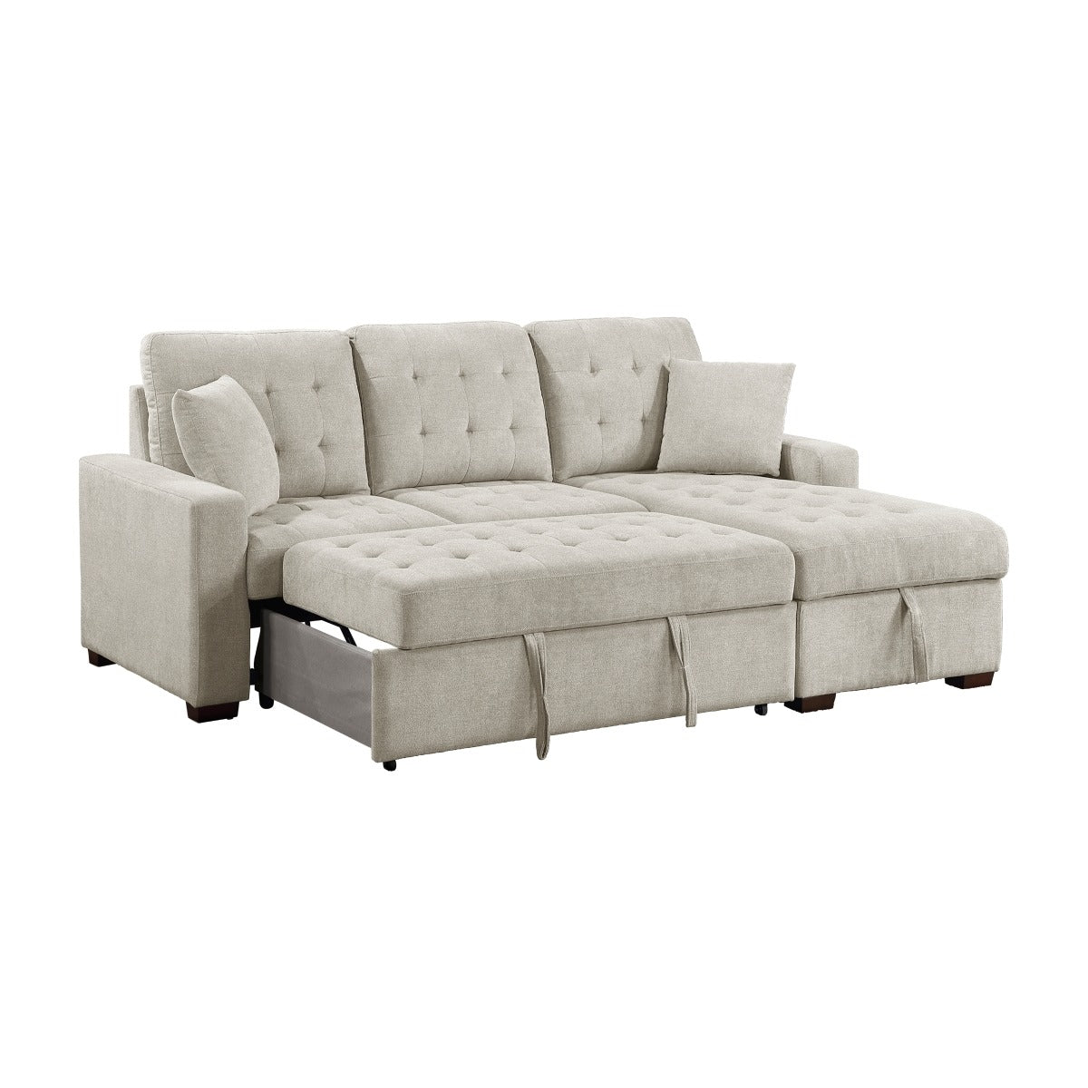 2-Piece Sectional with Right Chaise, Pull-out Bed and Hidden Storage