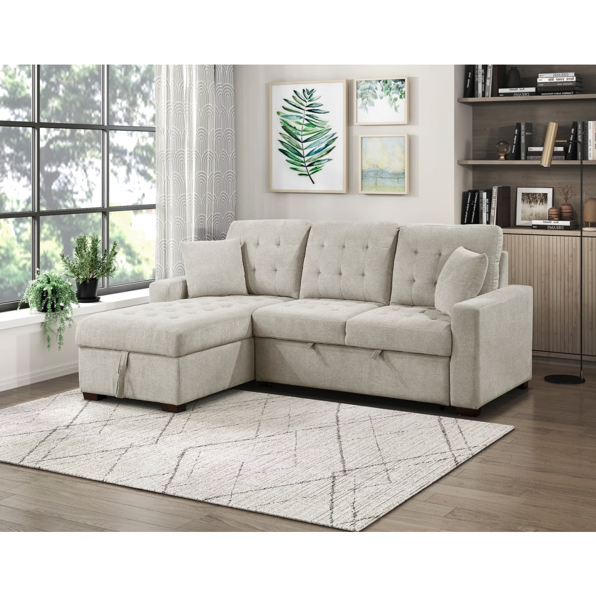 2-Piece Sectional with Left Chaise, Pull-out Bed and Hidden Storage