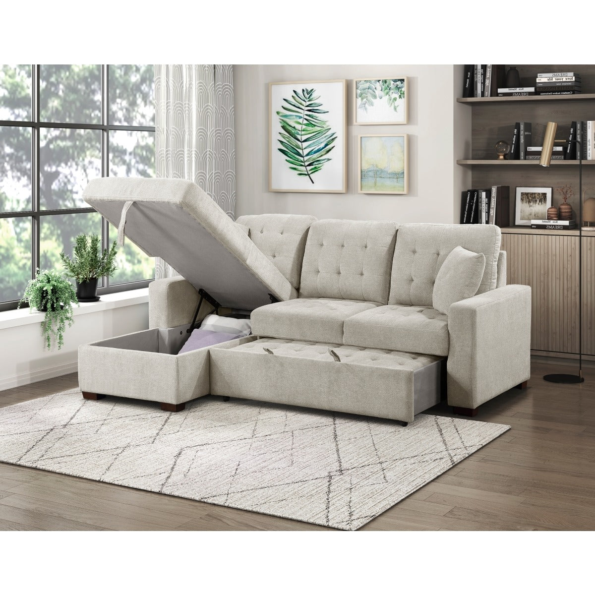 2-Piece Sectional with Left Chaise, Pull-out Bed and Hidden Storage