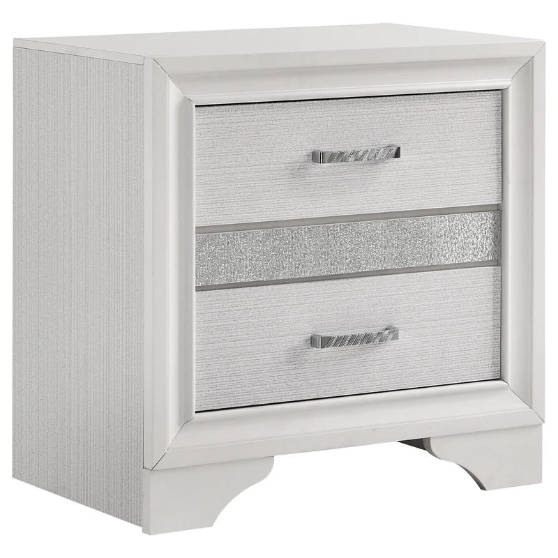 Miranda White 3-Drawer Glam Nightstand with Hidden Storage