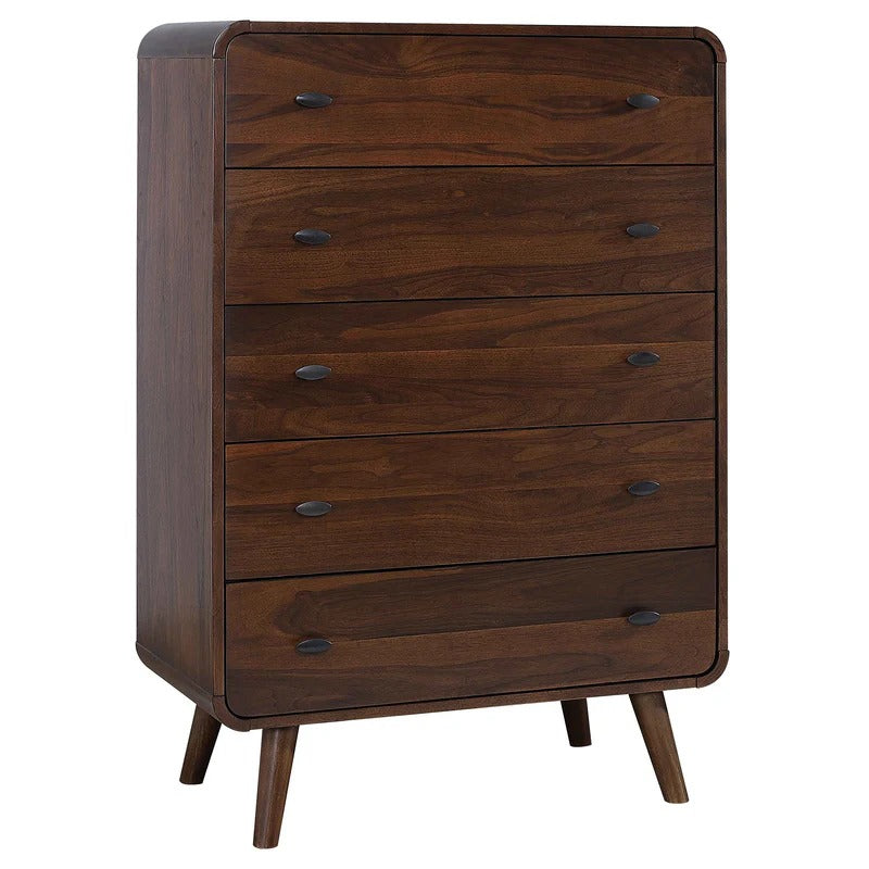 Robyn Dark Walnut 5-Drawer Mid-Century Chest