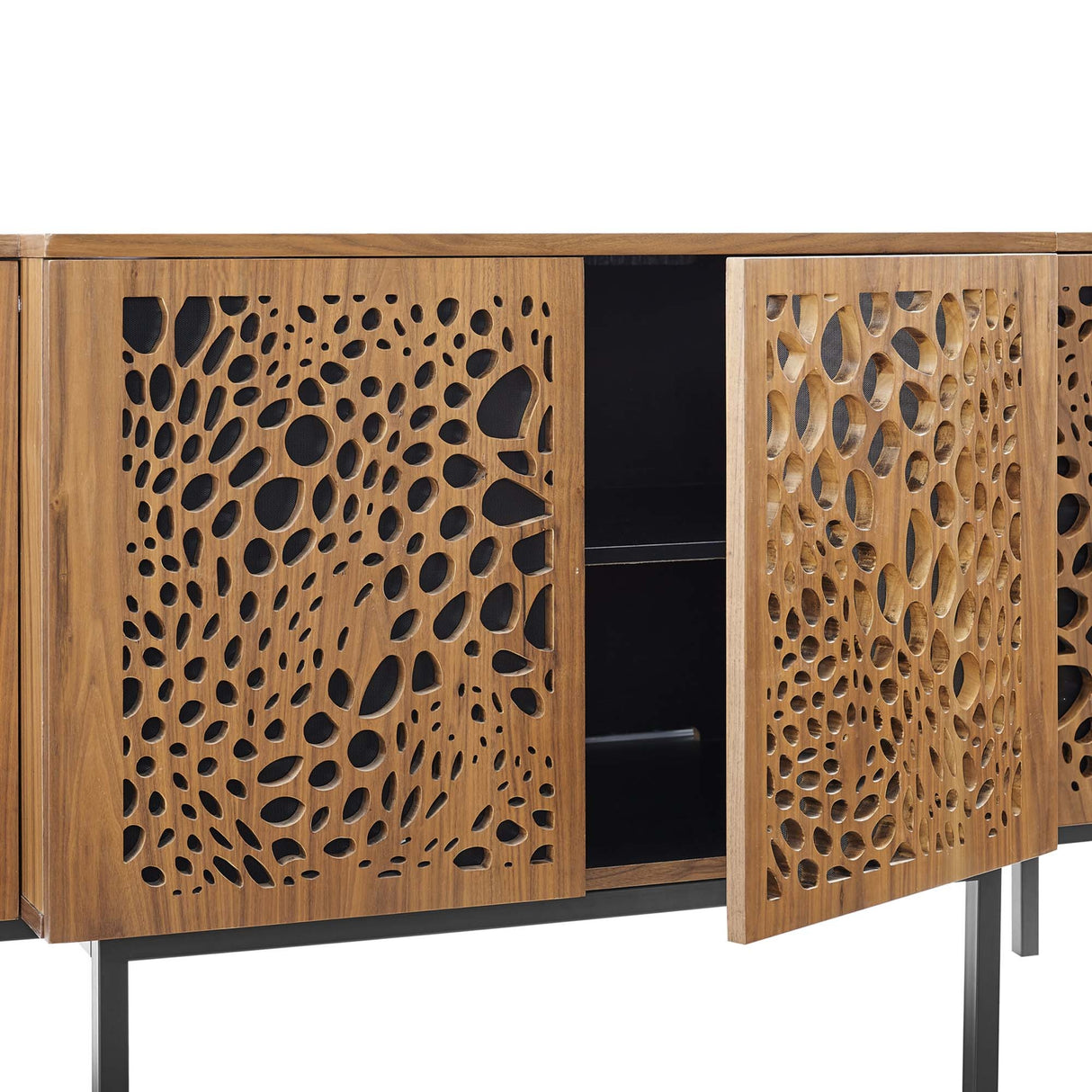 Wood Sideboard Storage Cabinet with Sliding Back Panel – Walnut Finish 73 Inch