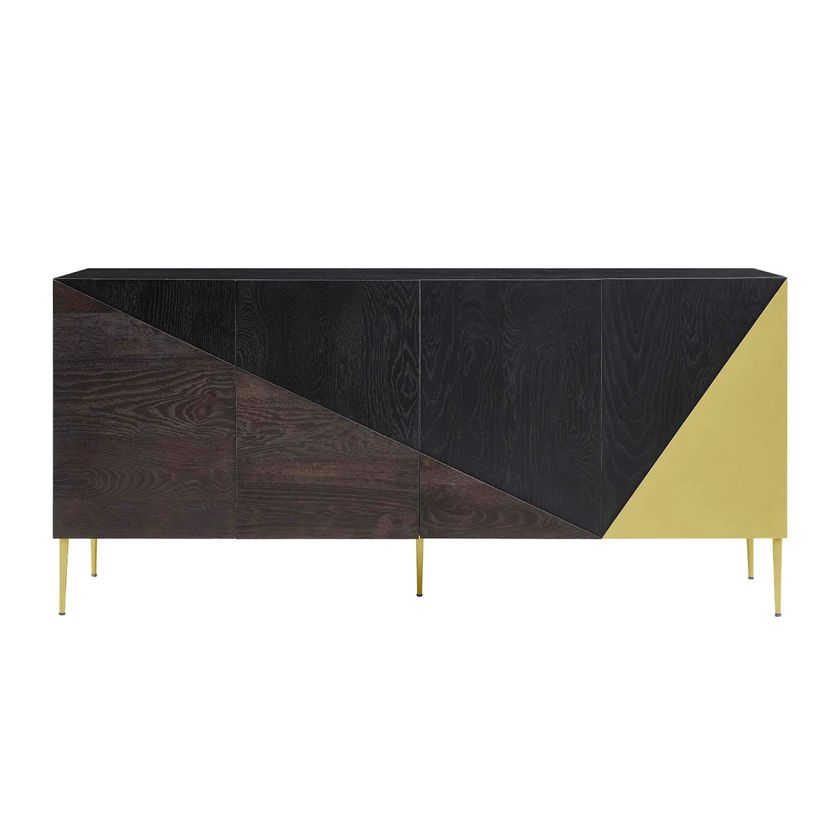 Geometric Wood Sideboard Storage Cabinet with Metal Legs – Oak Finish 68 Inch