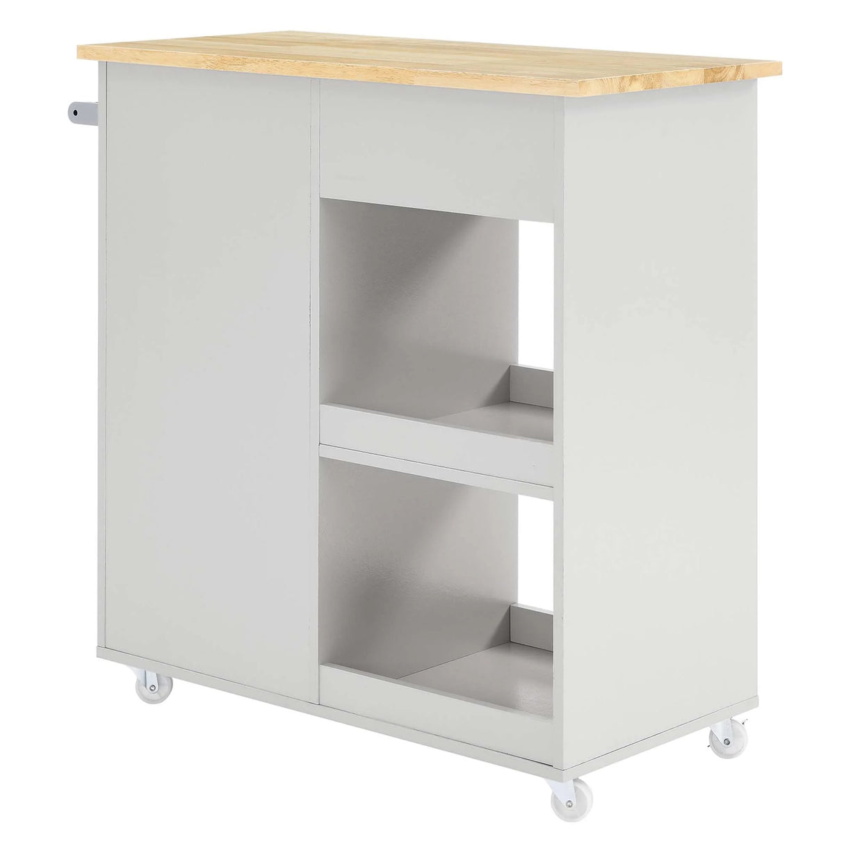 Modern Rolling Kitchen Cart with Rubberwood Top and Towel Bar β 34 Inch