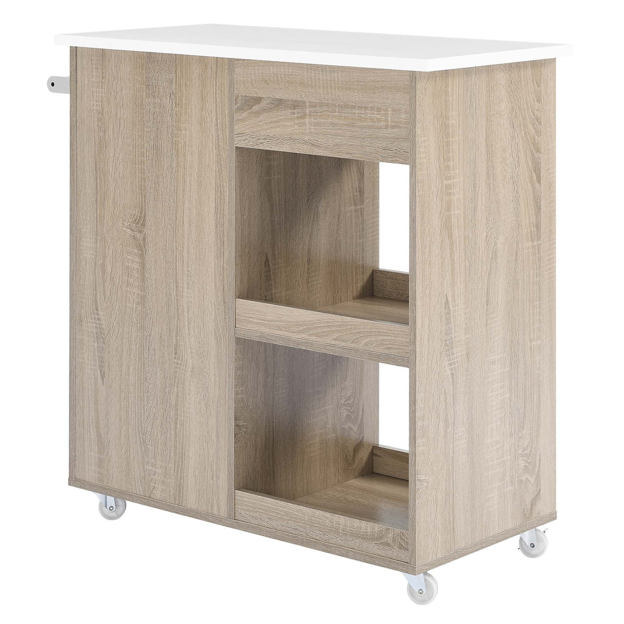 Modern Rolling Kitchen Cart with Rubberwood Top and Towel Bar β 34 Inch