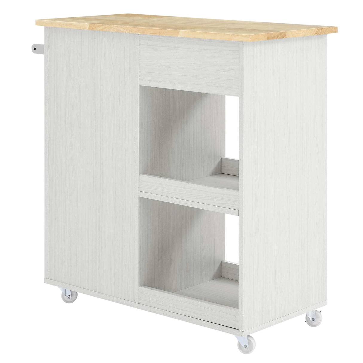 Modern Rolling Kitchen Cart with Rubberwood Top and Towel Bar β 34 Inch