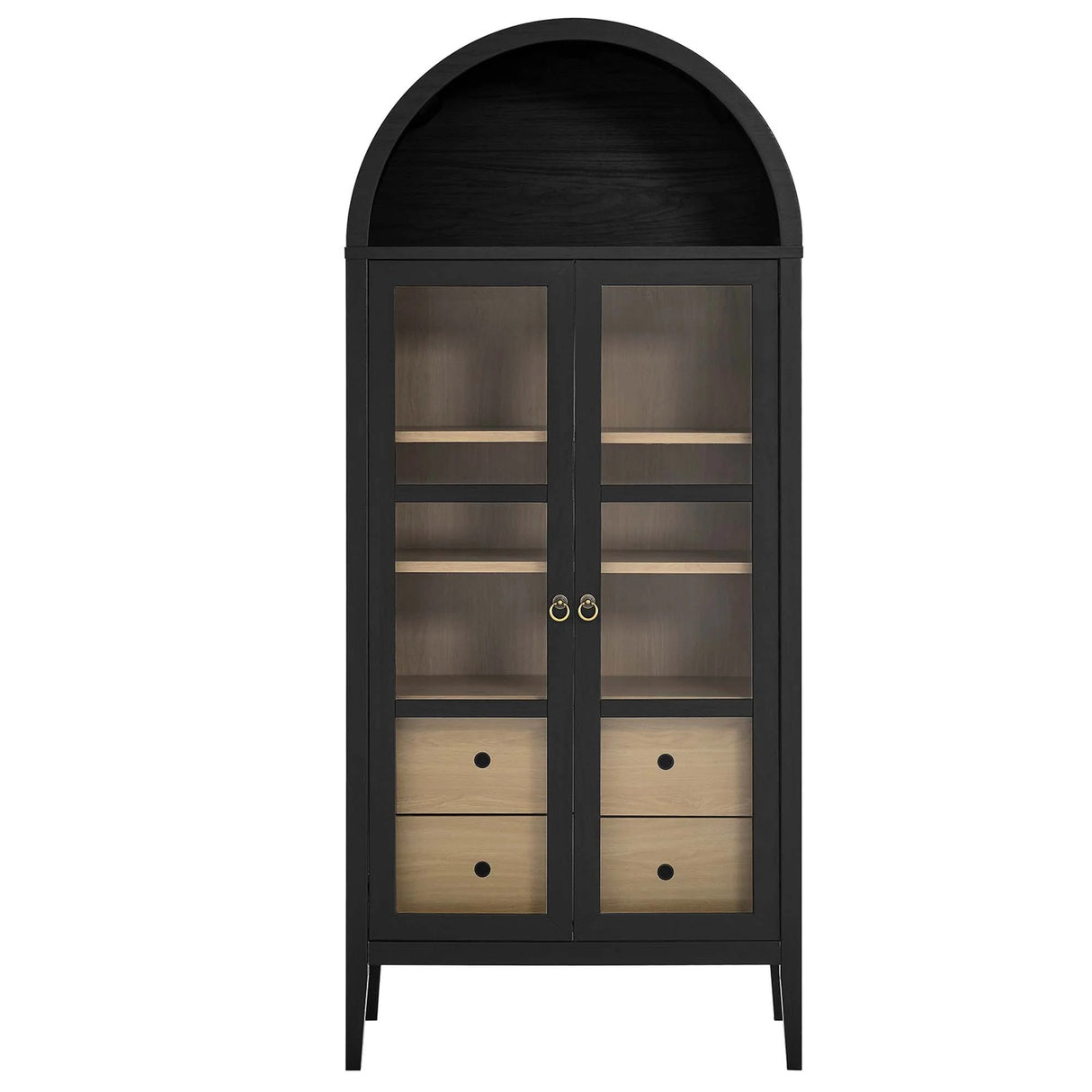 Modern Farmhouse Arched Tall Wood Storage Display Cabinet – Wood Grain 71 Inch