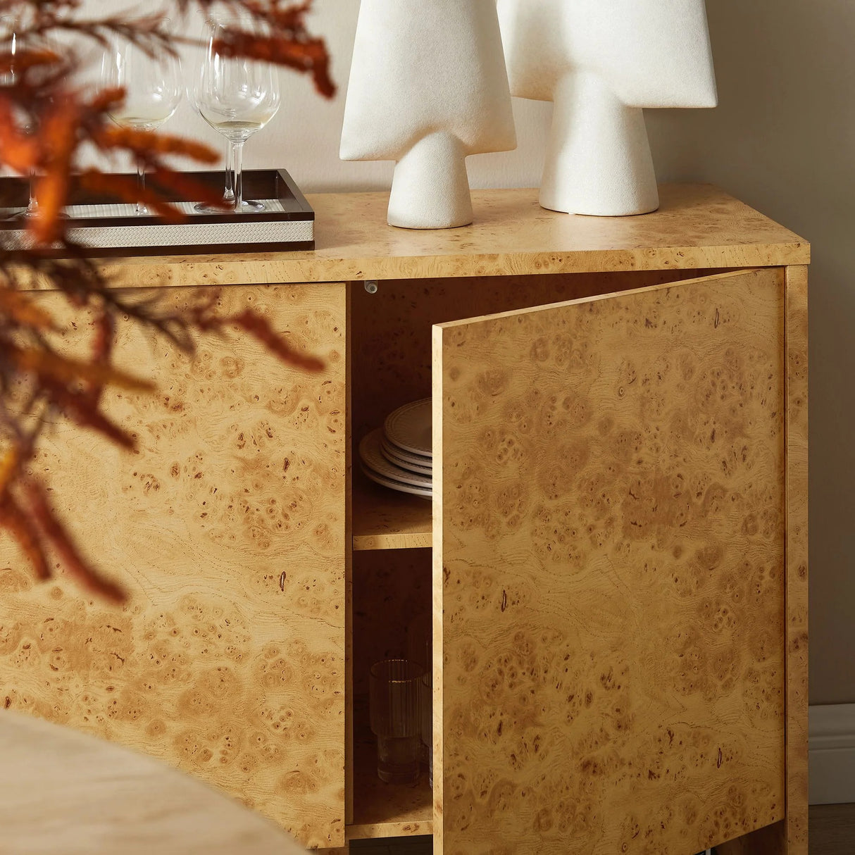 Modern Burl Wood 3-Door Sideboard β Natural 60 Inch