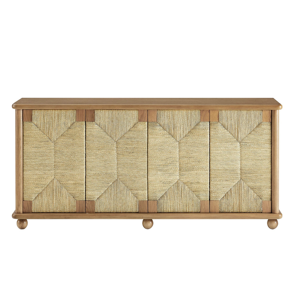 Seagrass Door Sideboard Storage Cabinet – Oak Wood 71 Inch