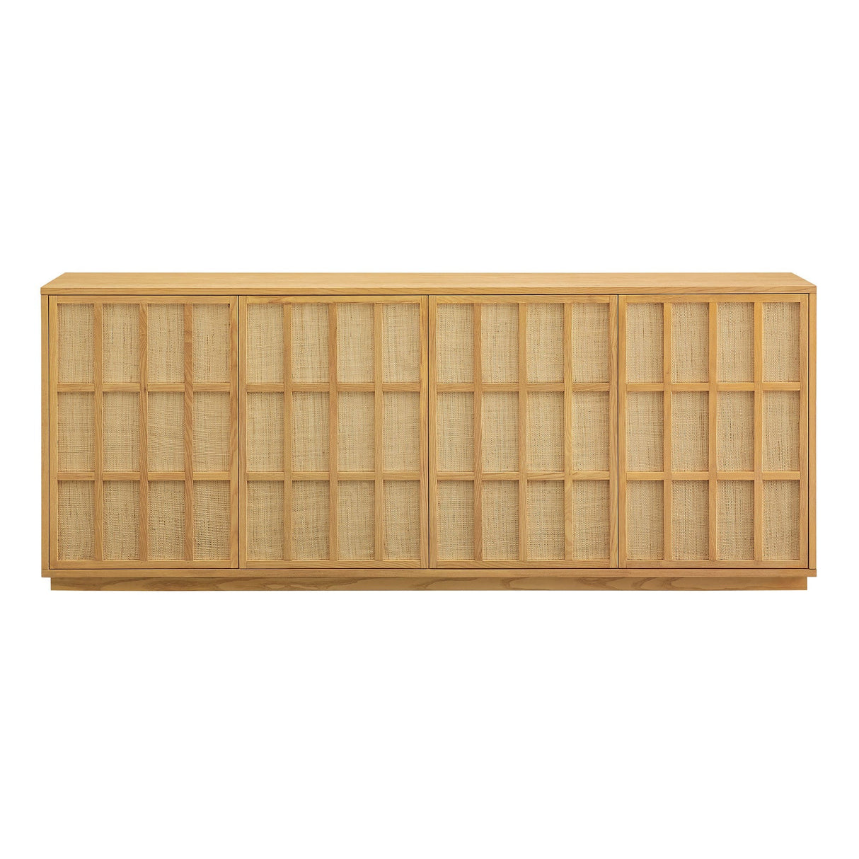 Japandi Sideboard Storage Cabinet with Woven Doors – Light Oak 76 Inch