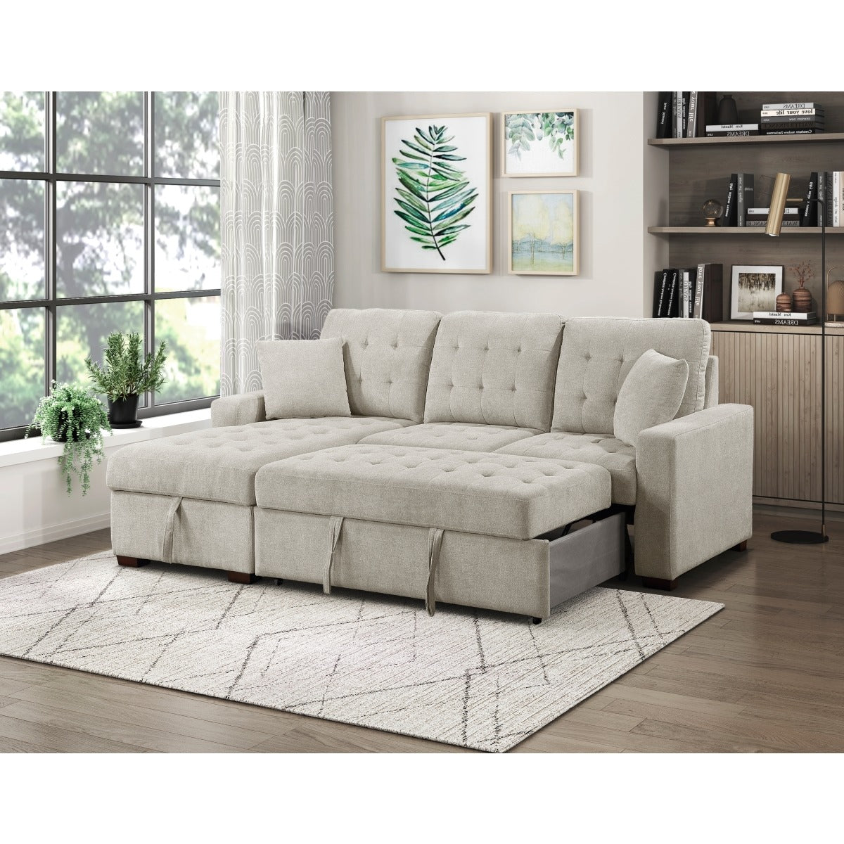 2-Piece Sectional with Left Chaise, Pull-out Bed and Hidden Storage