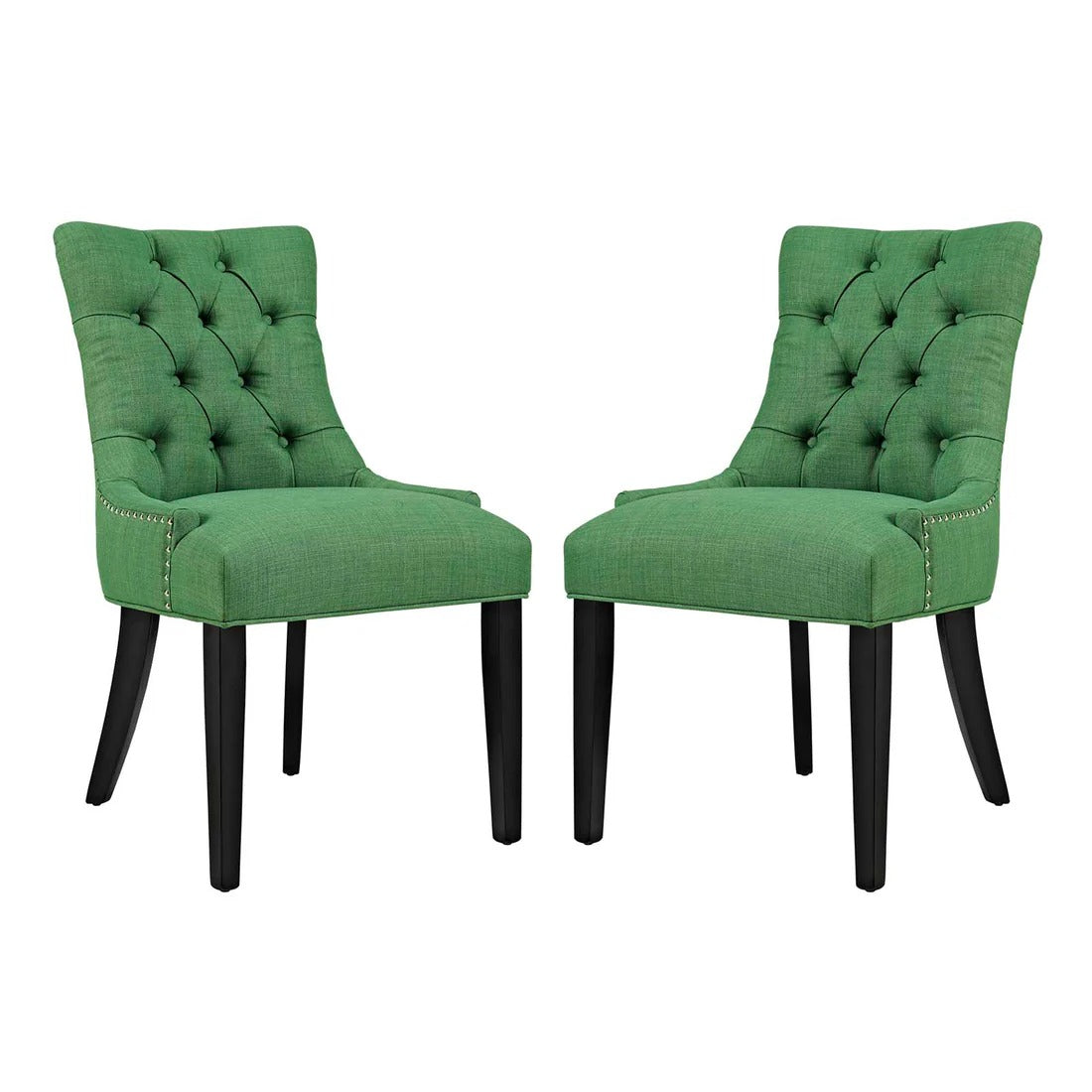 Set of 2 Button Tufted Fabric Dining Side Chairs with Nailhead Trim