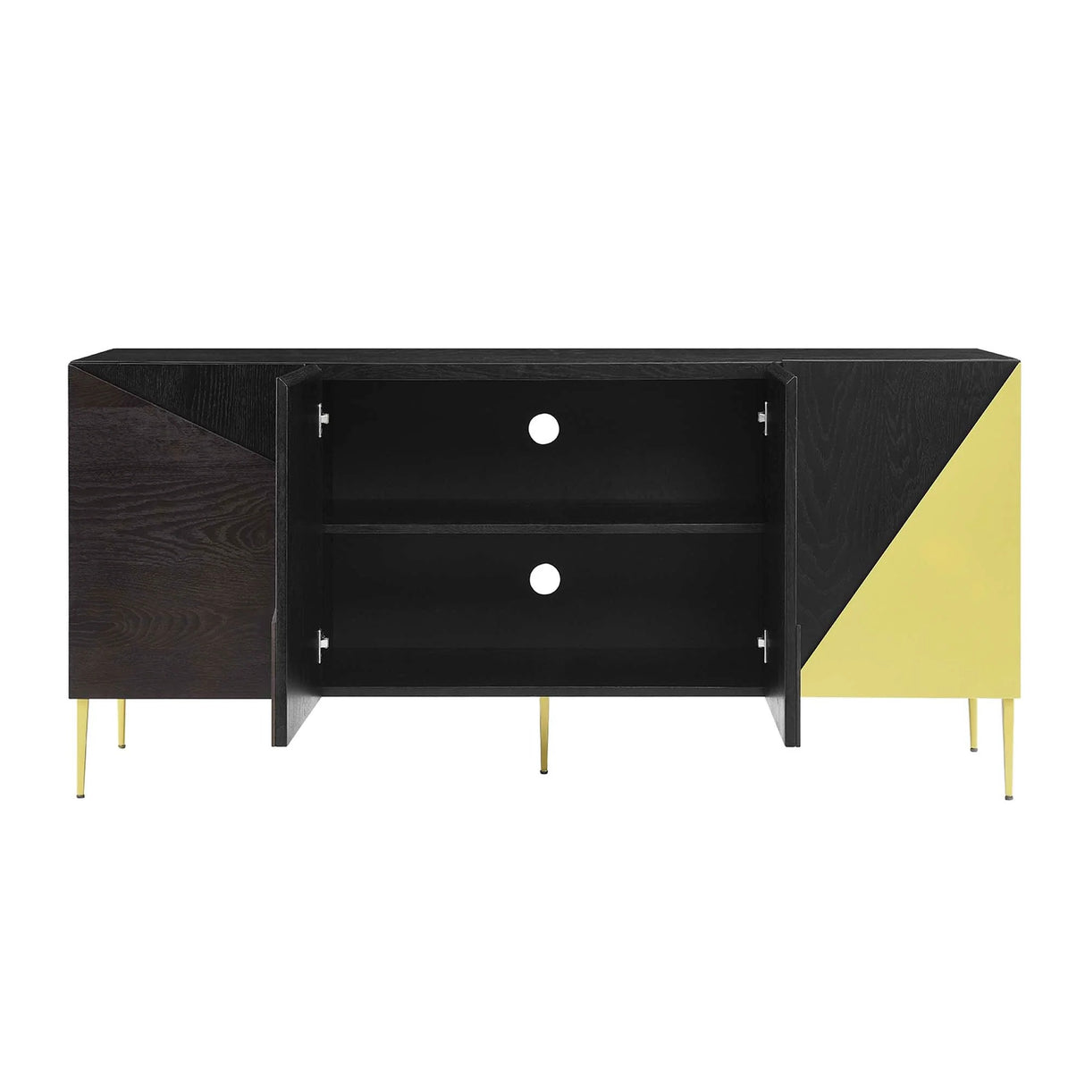 Geometric Wood Sideboard Storage Cabinet with Metal Legs – Oak Finish 68 Inch