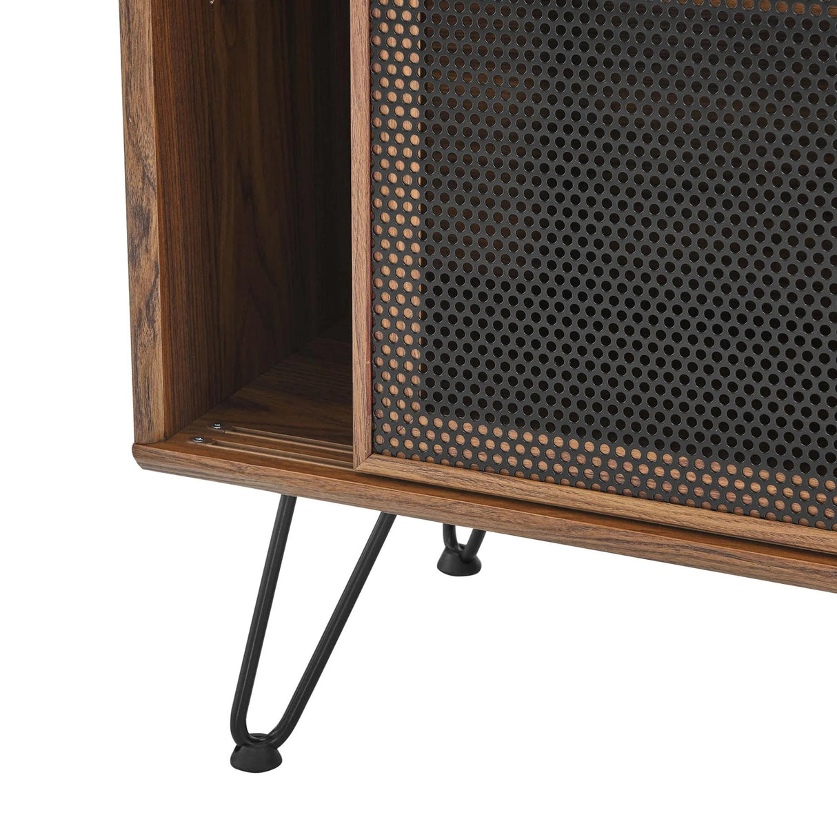Industrial Metal Mesh 3-Door Sideboard – Wood Grain 59 Inch