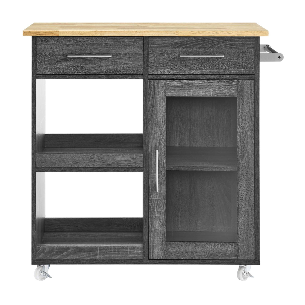 Modern Rolling Kitchen Cart with Rubberwood Top and Towel Bar β 34 Inch