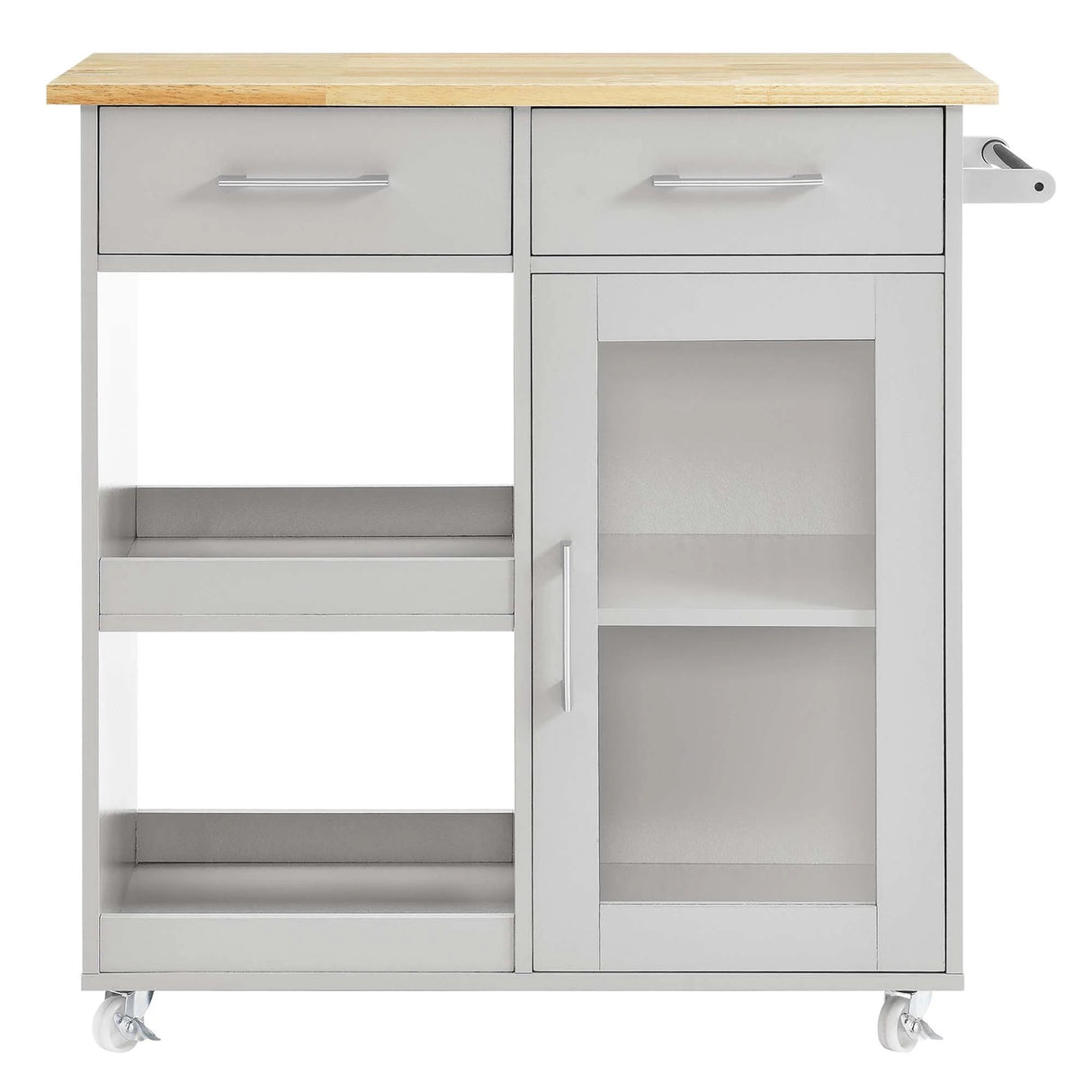 Modern Rolling Kitchen Cart with Rubberwood Top and Towel Bar β 34 Inch