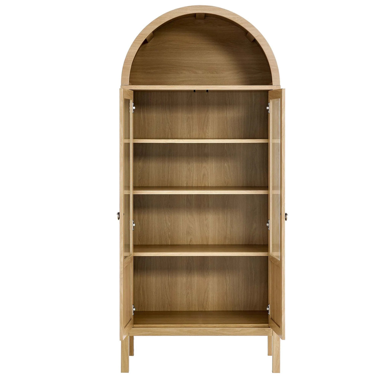 Modern Wood Grain Arched Tall Storage Display Cabinet – 71 Inch