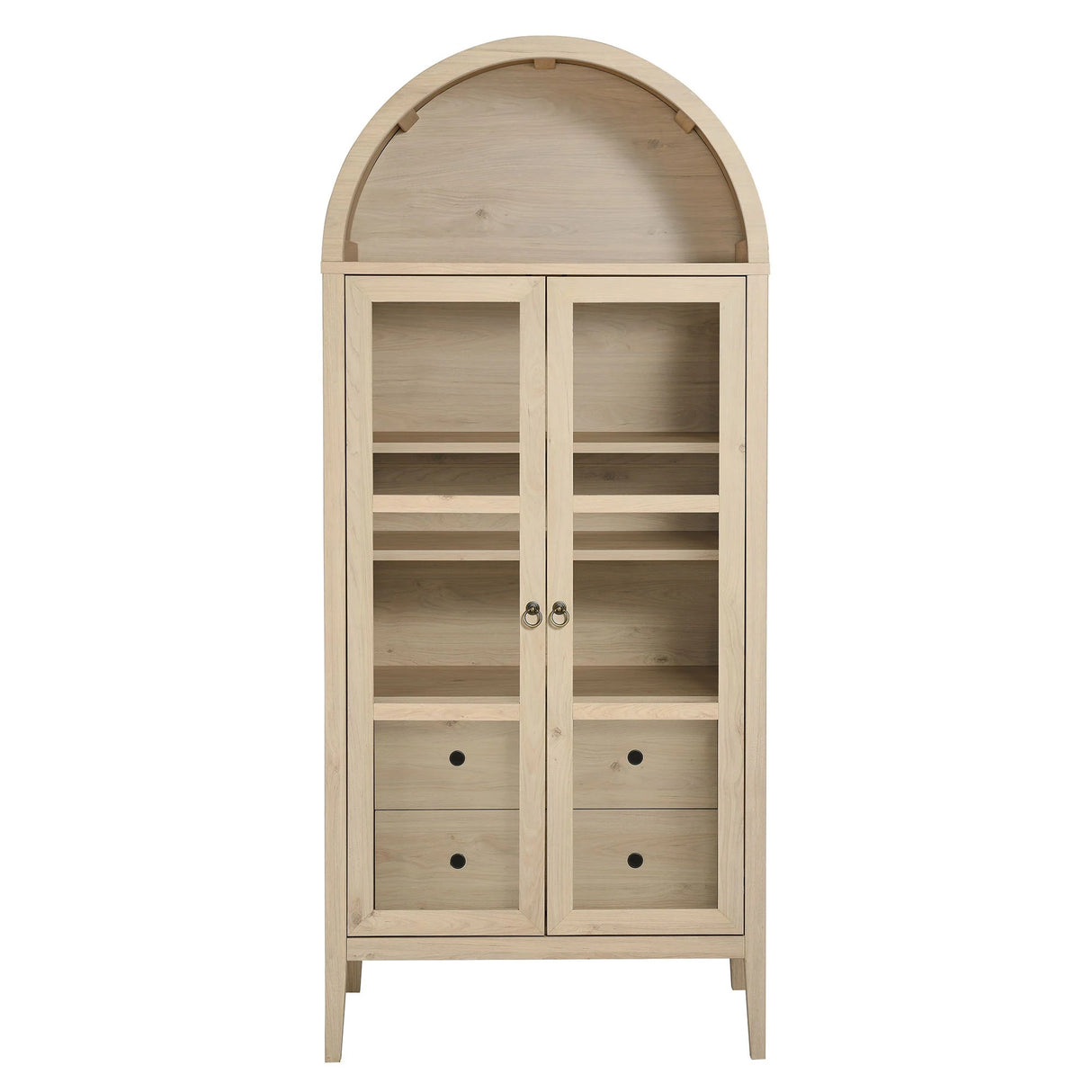 Modern Farmhouse Arched Tall Wood Storage Display Cabinet – Wood Grain 71 Inch