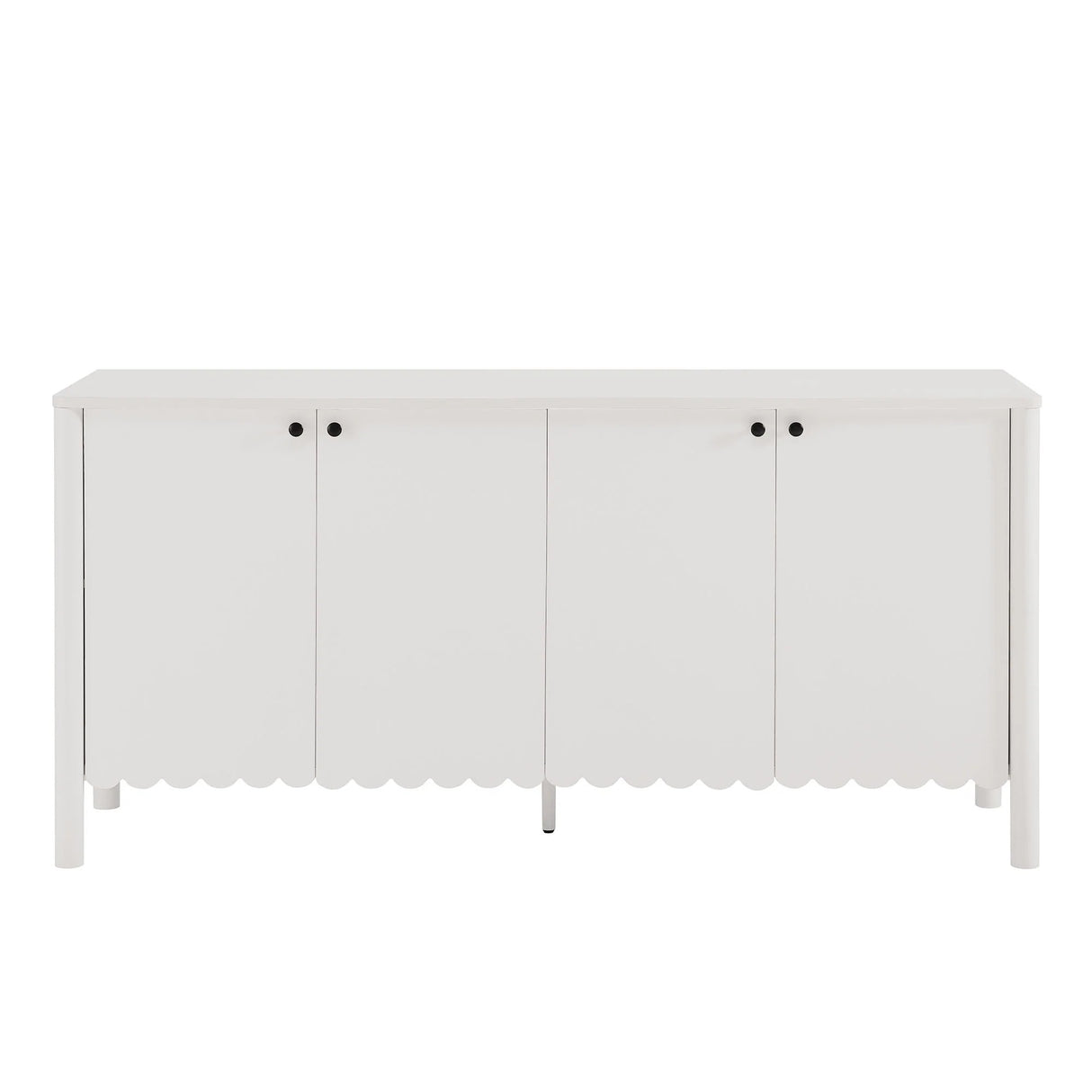 Modern Scalloped 4-Door Storage Sideboard – White 66 Inch