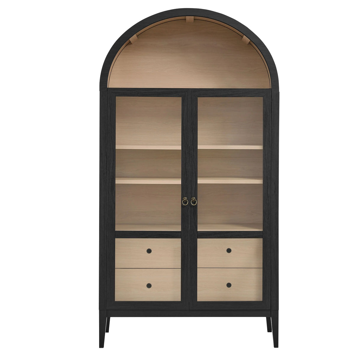 Modern Farmhouse Arched Tall Wood Storage Display Cabinet – Wood Grain 74 Inch