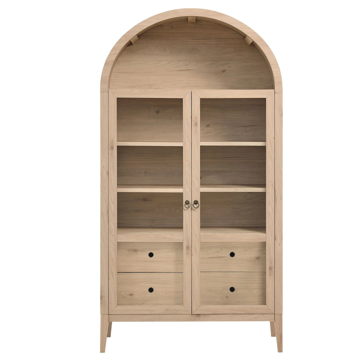 Modern Farmhouse Arched Tall Wood Storage Display Cabinet – Wood Grain 74 Inch
