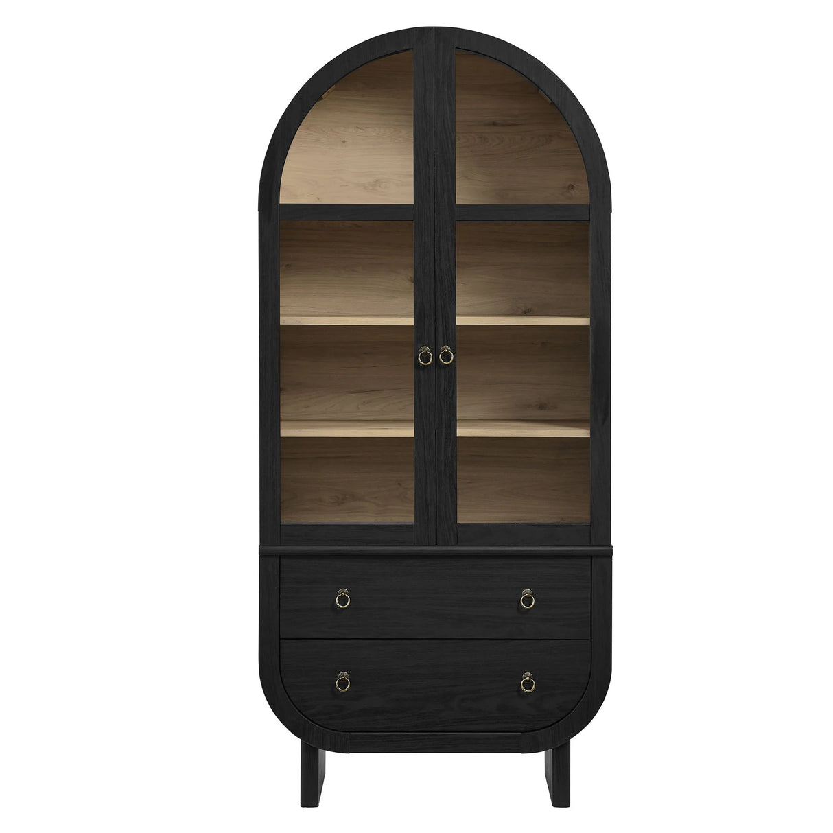 Modern Black Arched Tall Wood Storage Display Cabinet – 74 Inch
