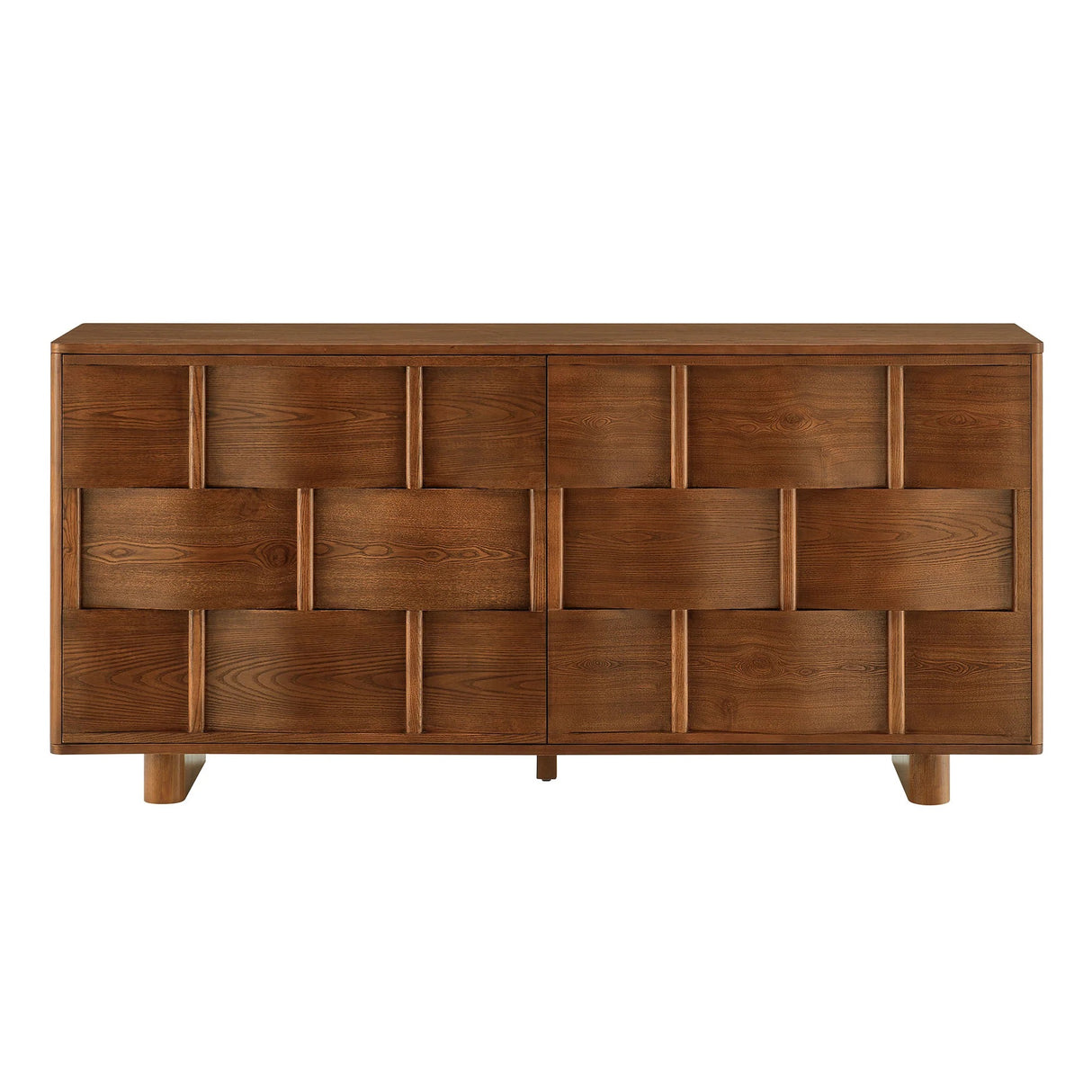 Woven Pattern Sideboard Storage Cabinet – Wood Finish 71 Inch