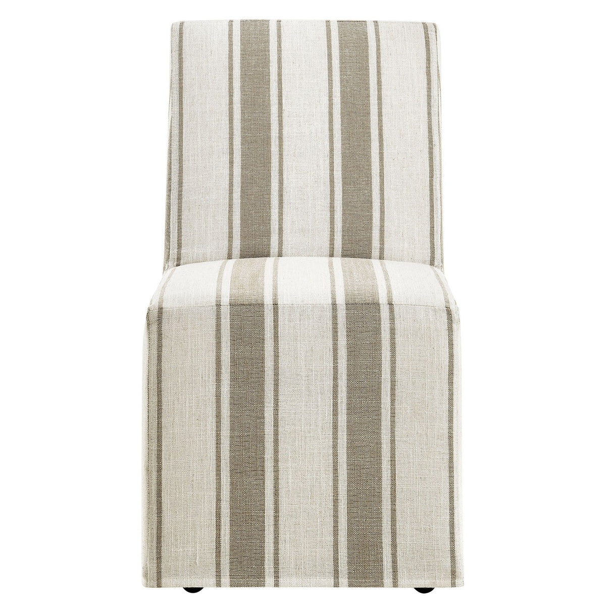 Striped Slipcovered Parsons Dining Side Chair with Hidden Casters