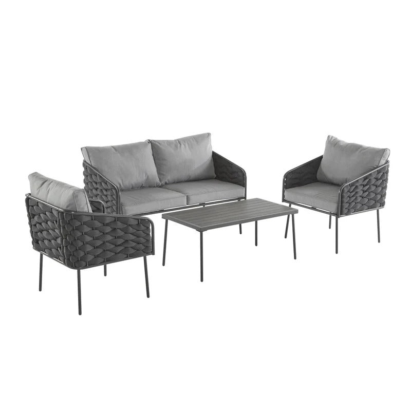Weslow Blantro Outdoor 4-Piece Rope & Metal Patio Set Grey