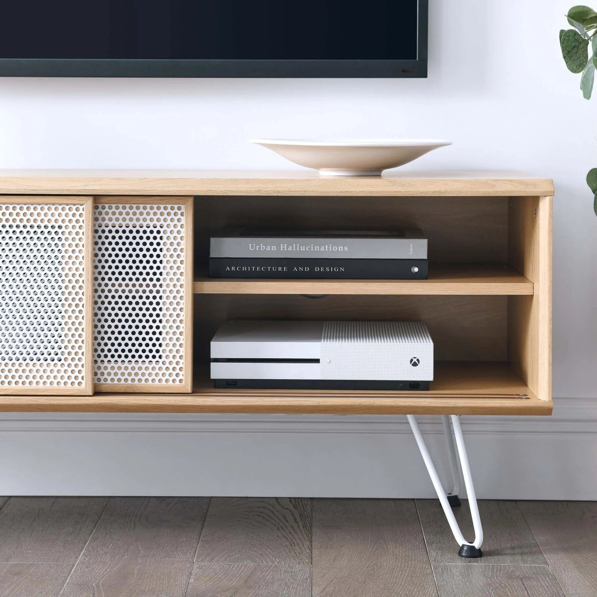 Industrial Modern TV Stand with Sliding Mesh Doors 47 Inch - TV Stands available at Alpine Outlets in Denver
