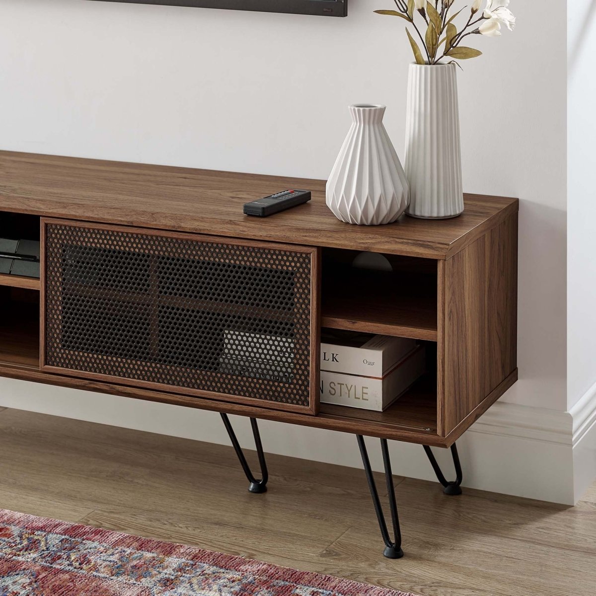 Industrial Modern TV Stand with Sliding Mesh Doors 59 Inch - TV Stands available at Alpine Outlets in Denver