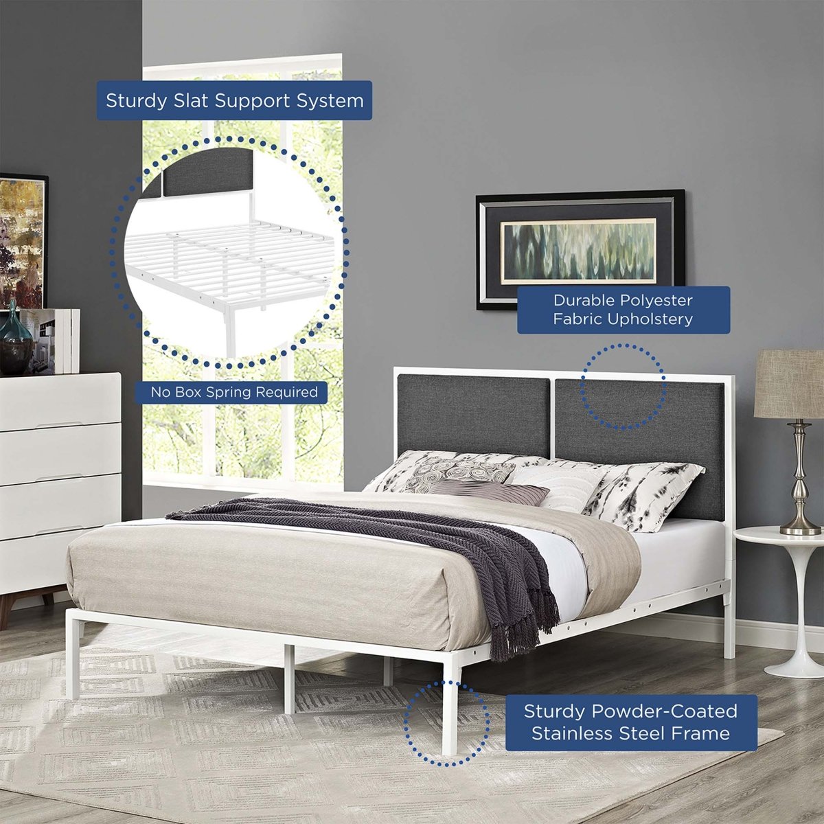 King Upholstered Fabric and Steel Platform Bed - Platform Bed available at Alpine Outlets in Denver