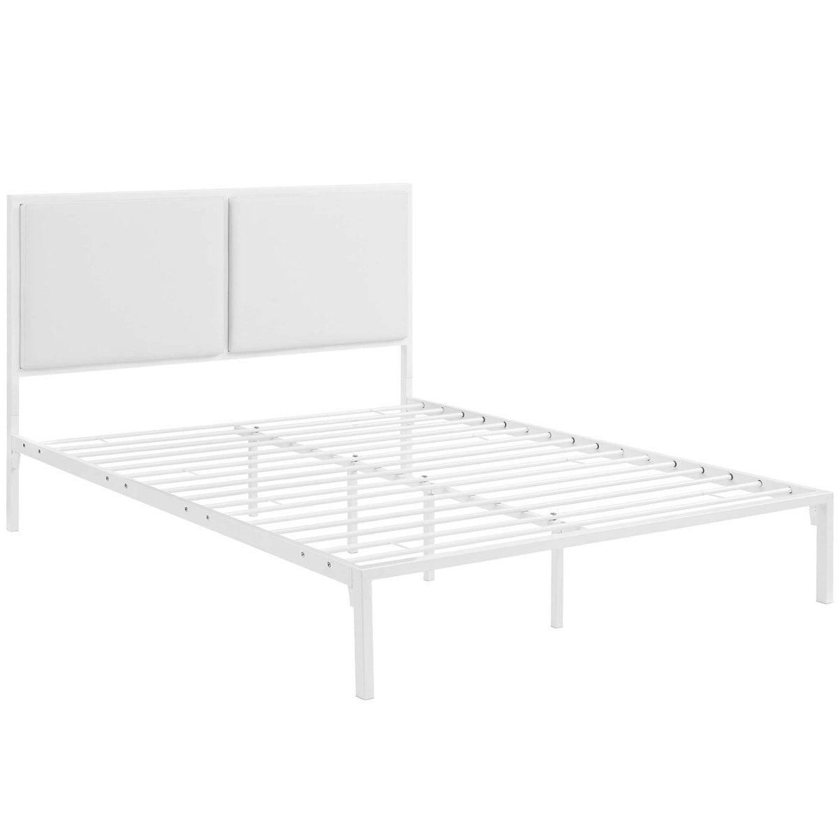 King Upholstered Vinyl and Steel Platform Bed in White - Platform Bed available at Alpine Outlets in Denver