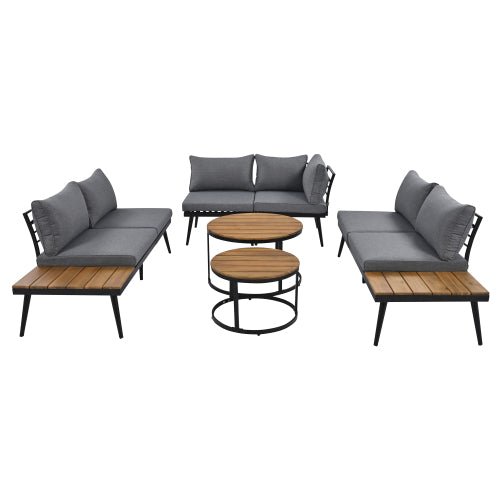 Large Outdoor L - Shaped Sectional with Cushions and Nesting Coffee Tables – Grey - Outdoor Furniture Sets available at Alpine Outlets in Denver